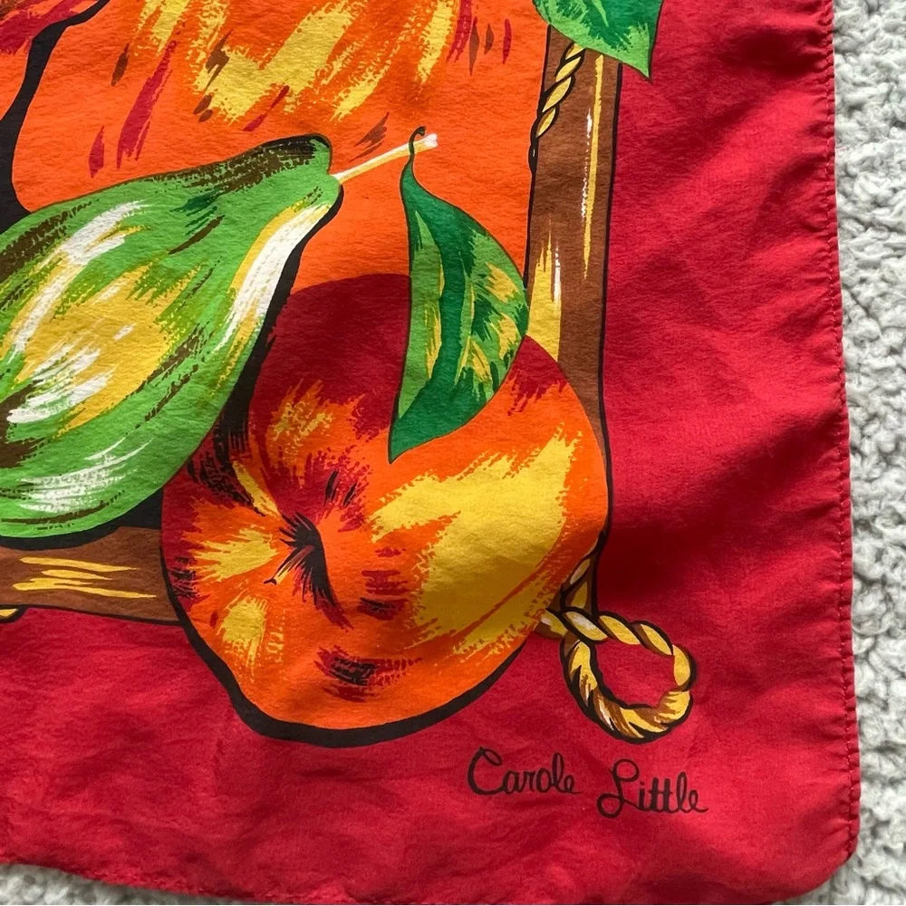 Carole Little‎ Red and Black 100% Silk Scarf Floral Print boho peasant party